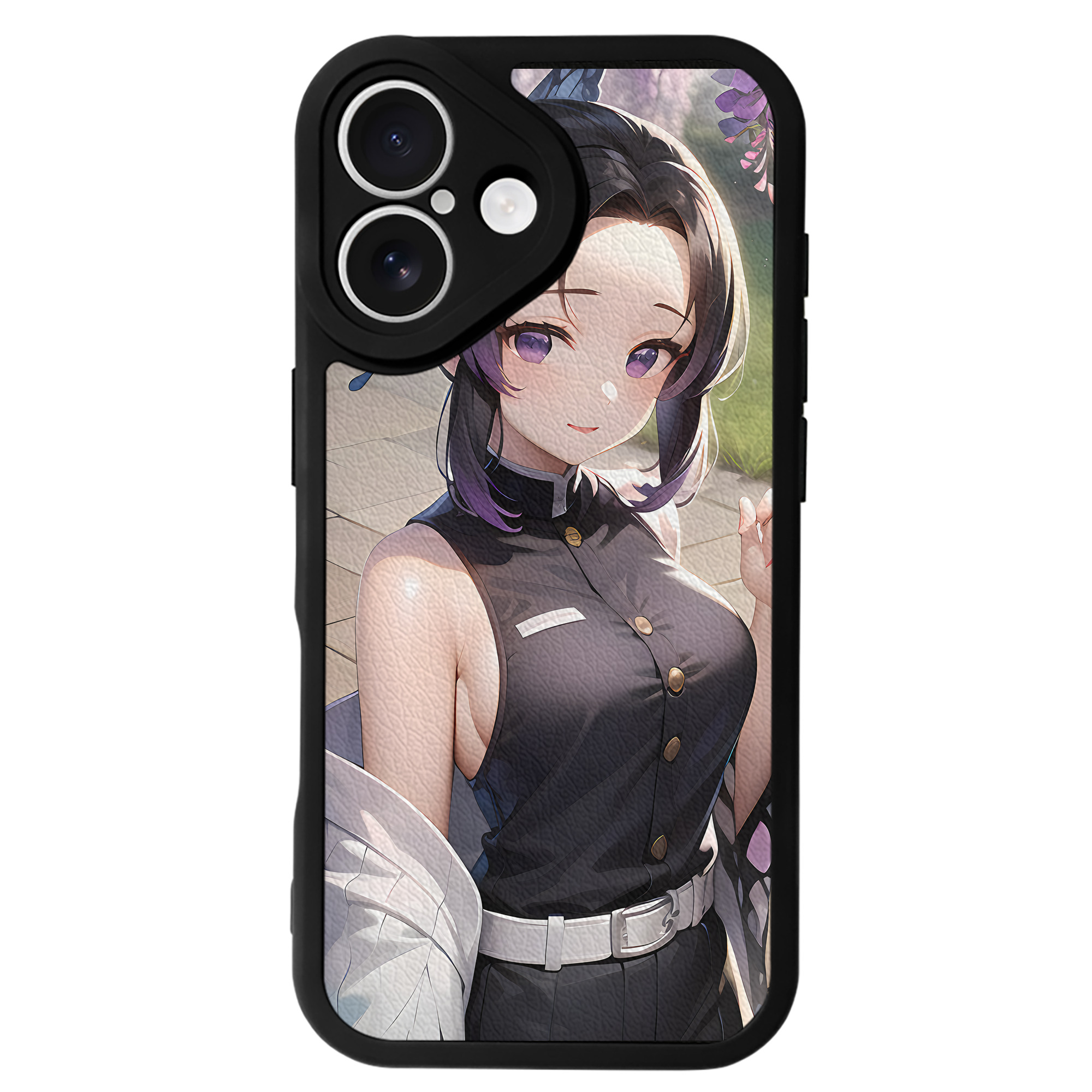 （画像用） 鬼滅の刃（きめつのやいば）蟲柱-胡蝶 しのぶ／こちょう しのぶ Kochou Shinobu 【iPhone 16シリーズ対応】シリコンスマホケース（レザー調） 材質：シリコン